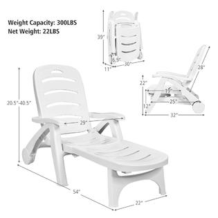 Gymax Gys00796 Folding Chaise Lounge Chair 5 Position Adjustable Rolling Recliner W Wheels