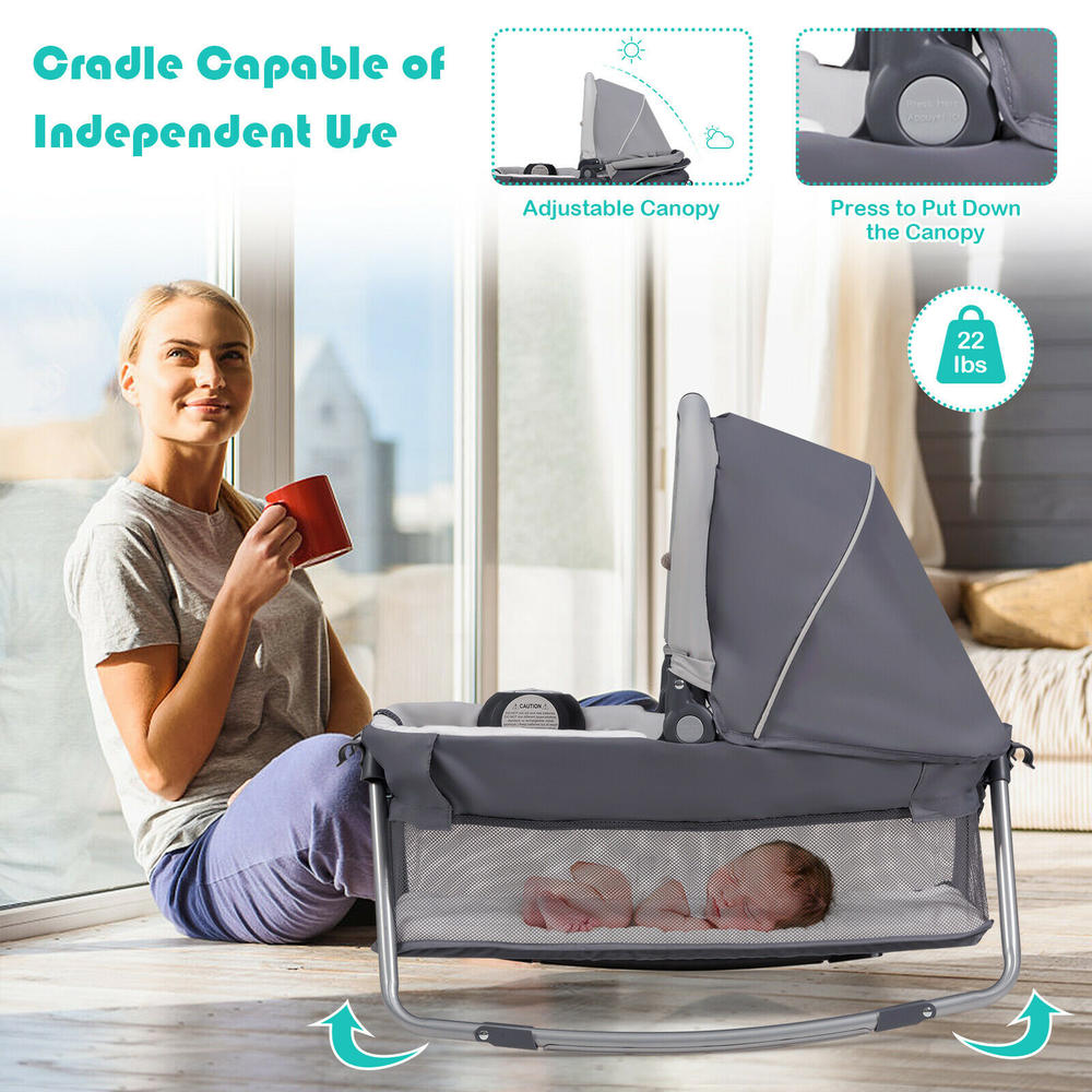 Gymax 4-in-1 Convertible Portable Baby Playard Newborn Napper w/ Toys & Music