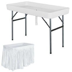 Gymax New 4 Foot Party Ice Cooler Folding Table Plastic with Matching Skirt White
