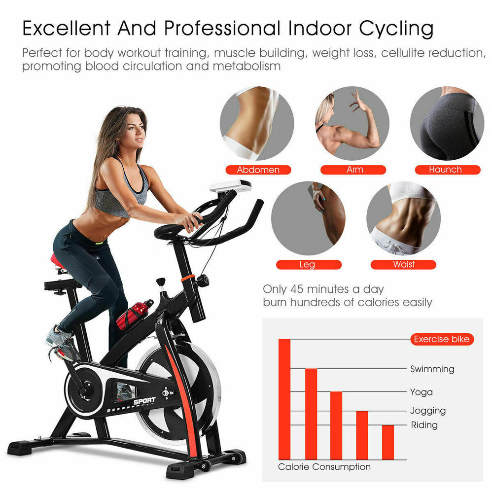 Gymax Exercise Bicycle Indoor Bike Cycling Cardio Adjustable Gym Workout Fitness Home