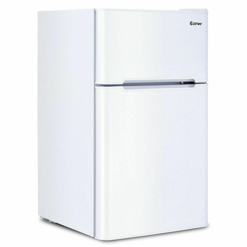 Gymax White Stainless Steel Refrigerator Small Freezer Cooler Fridge Compact 3.2 cu ft. Unit