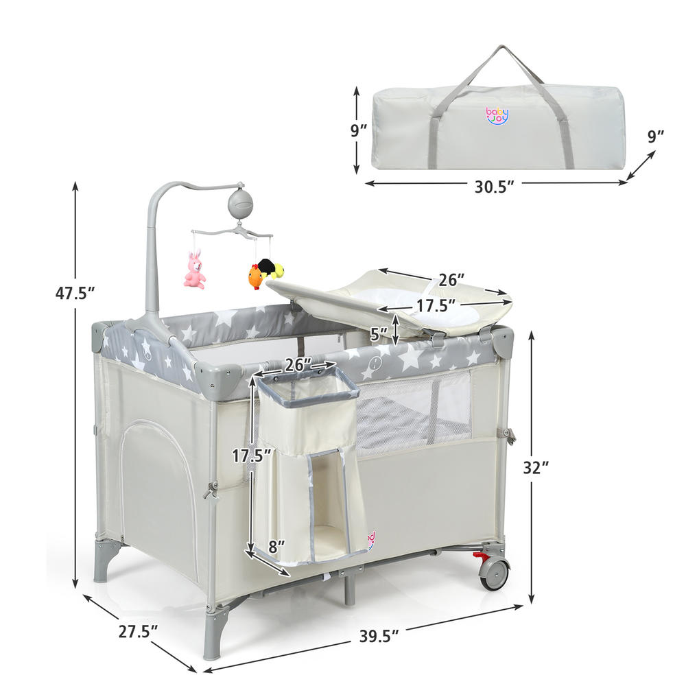Gymax 5-in-1 Baby Beside Sleeper Bassinet Portable Crib Playard w/Diaper Changer Beige