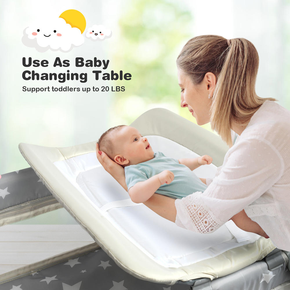 Gymax 5-in-1 Baby Beside Sleeper Bassinet Portable Crib Playard w/Diaper Changer Beige