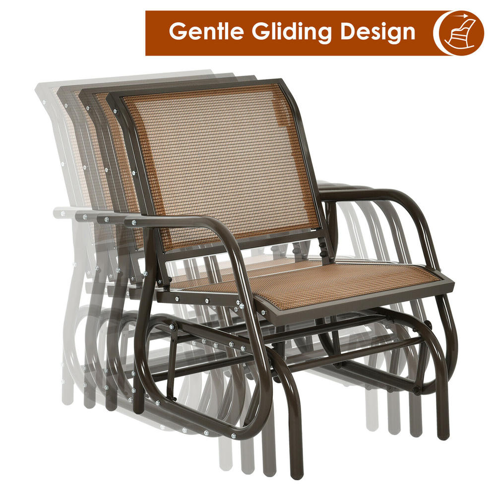 Gymax 2PCS Patio Swing Glider Chair Single Rocking Chair Yard Outdoor Brown