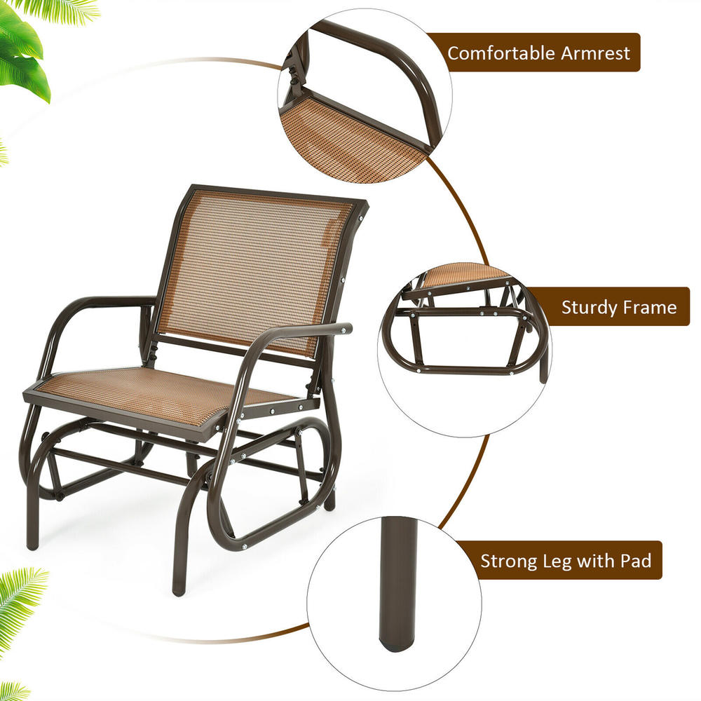Gymax 2PCS Patio Swing Glider Chair Single Rocking Chair Yard Outdoor Brown