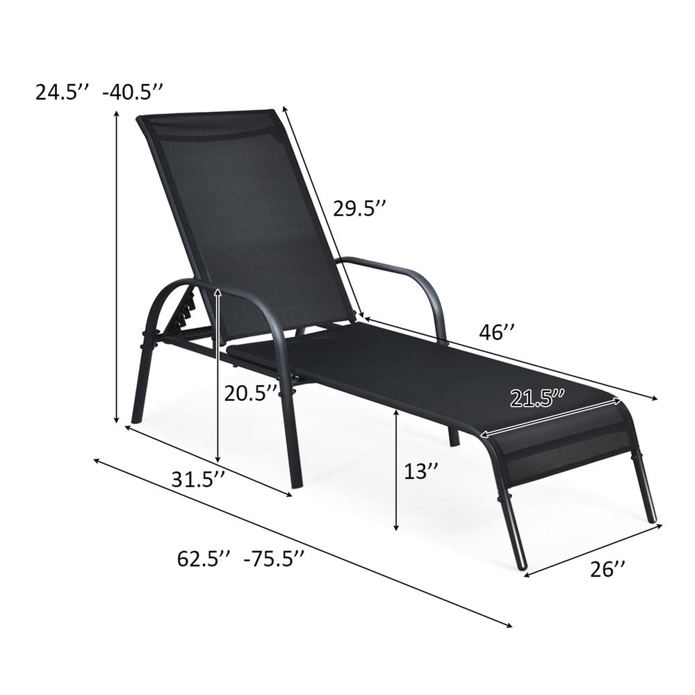 Gymax 2PCS Adjustable Chaise Lounge Chair Recliner Patio Yard Outdoor w/ Armrest Black