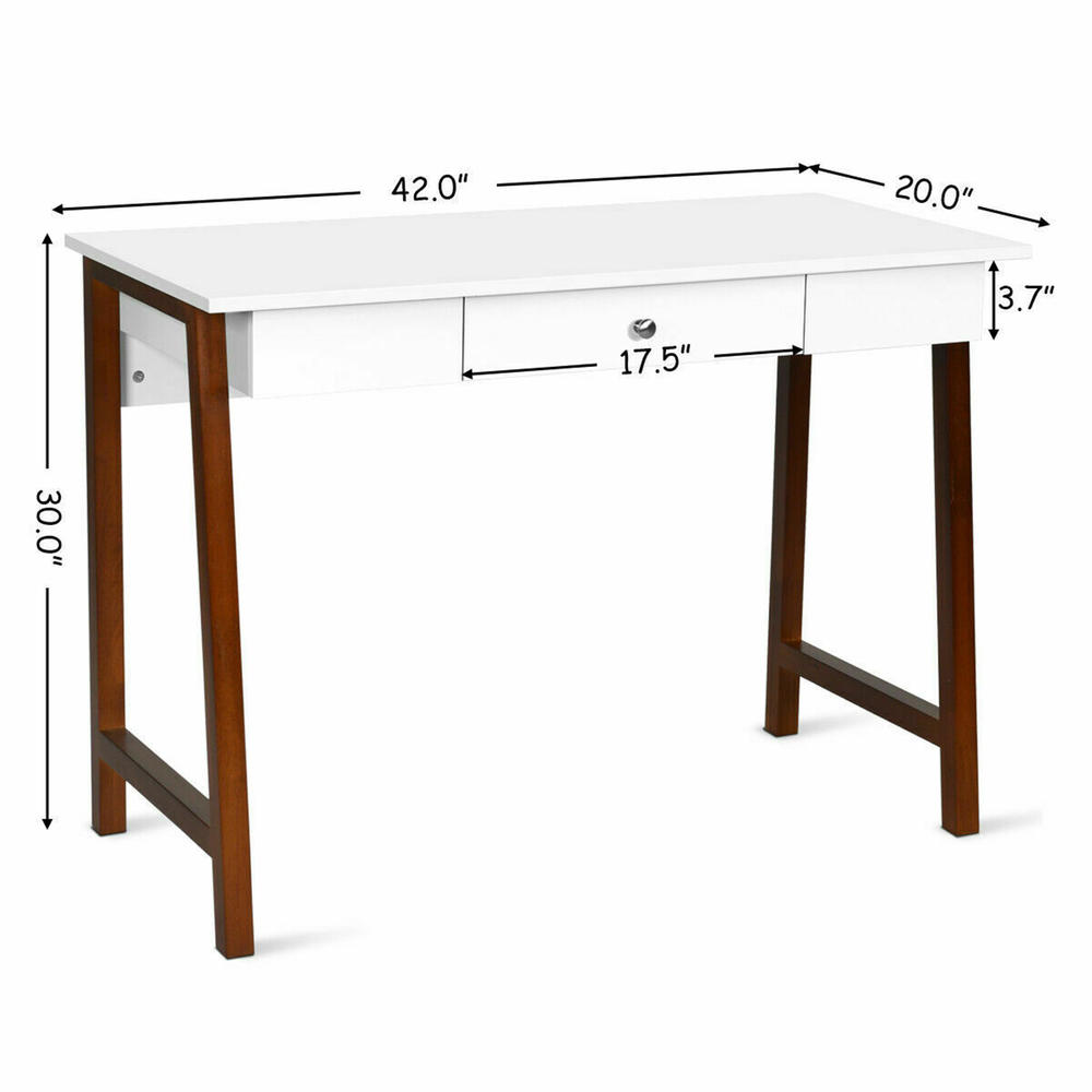 Gymax Computer Desk Laptop PC Writing Table Makeup Vanity Table w/Drawer and Wood Legs