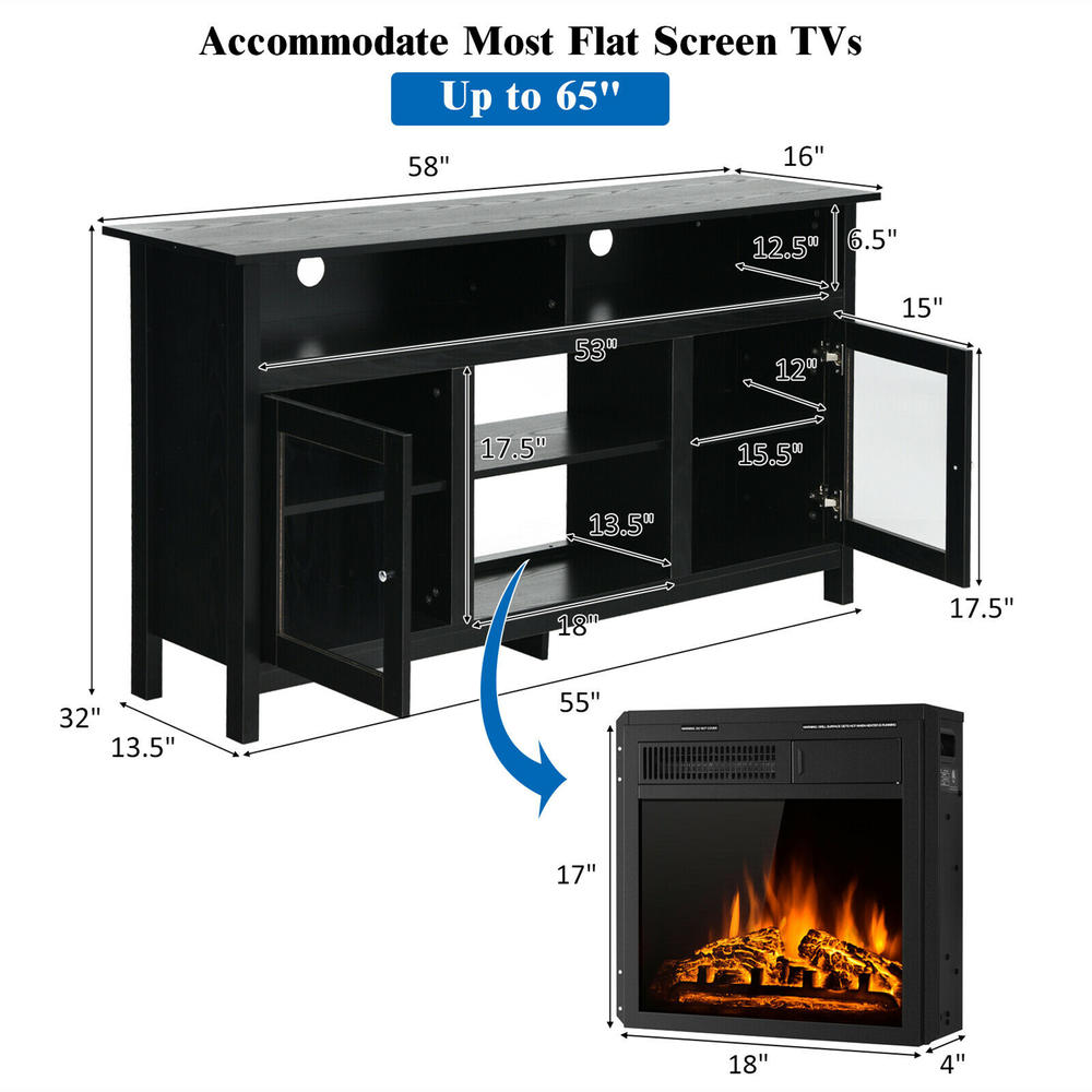 Gymax 58'' Fireplace TV Stand W/18'' 1500W Electric Fireplace up to 65''