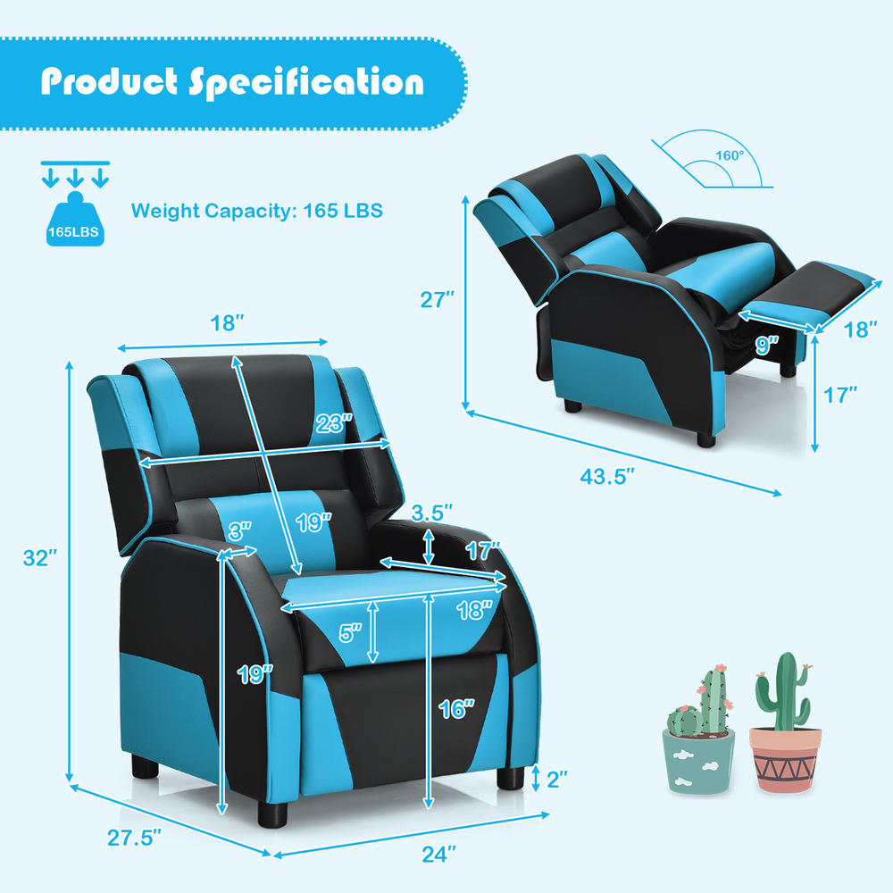 Gymax Gaming Recliner Sofa PU Leather Armchair for Kids Youth w/ Footrest