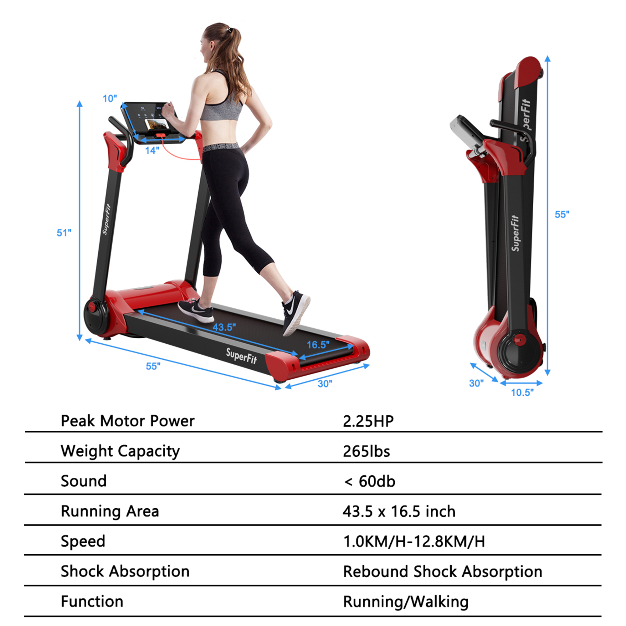 Gymax folding 2.25 hp electric treadmill running machine clearance