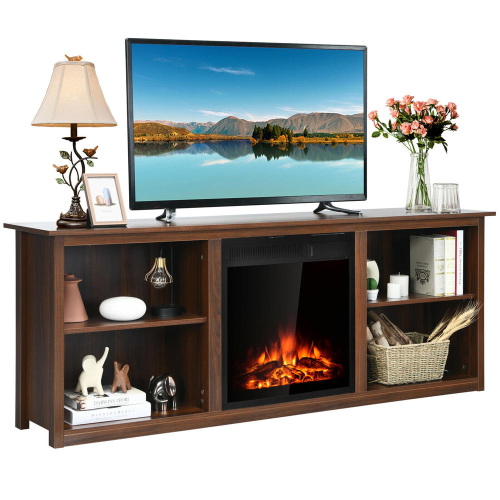 Gymax 70'' 2-Tier TV Fireplace Stand w/22.5'' Electric Fireplace Up to 75''