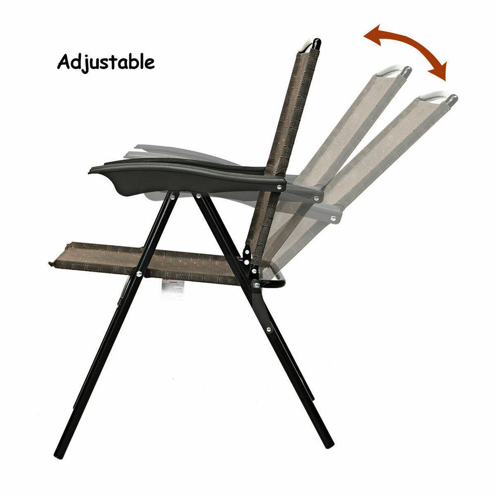 Gymax 2PCS Folding Sling Chairs Steel Armrest Patio Camping W/Adjustable Back