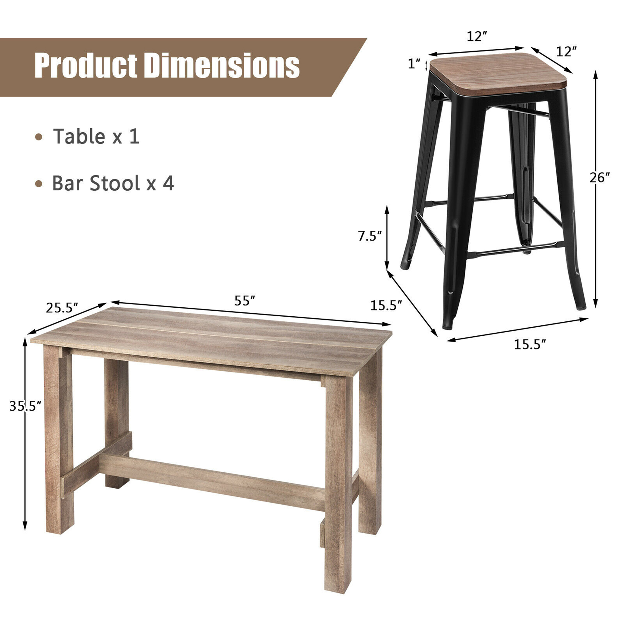 Gymax 5pcs Dining Set Counter Height, What Is Counter Height Table Measurements