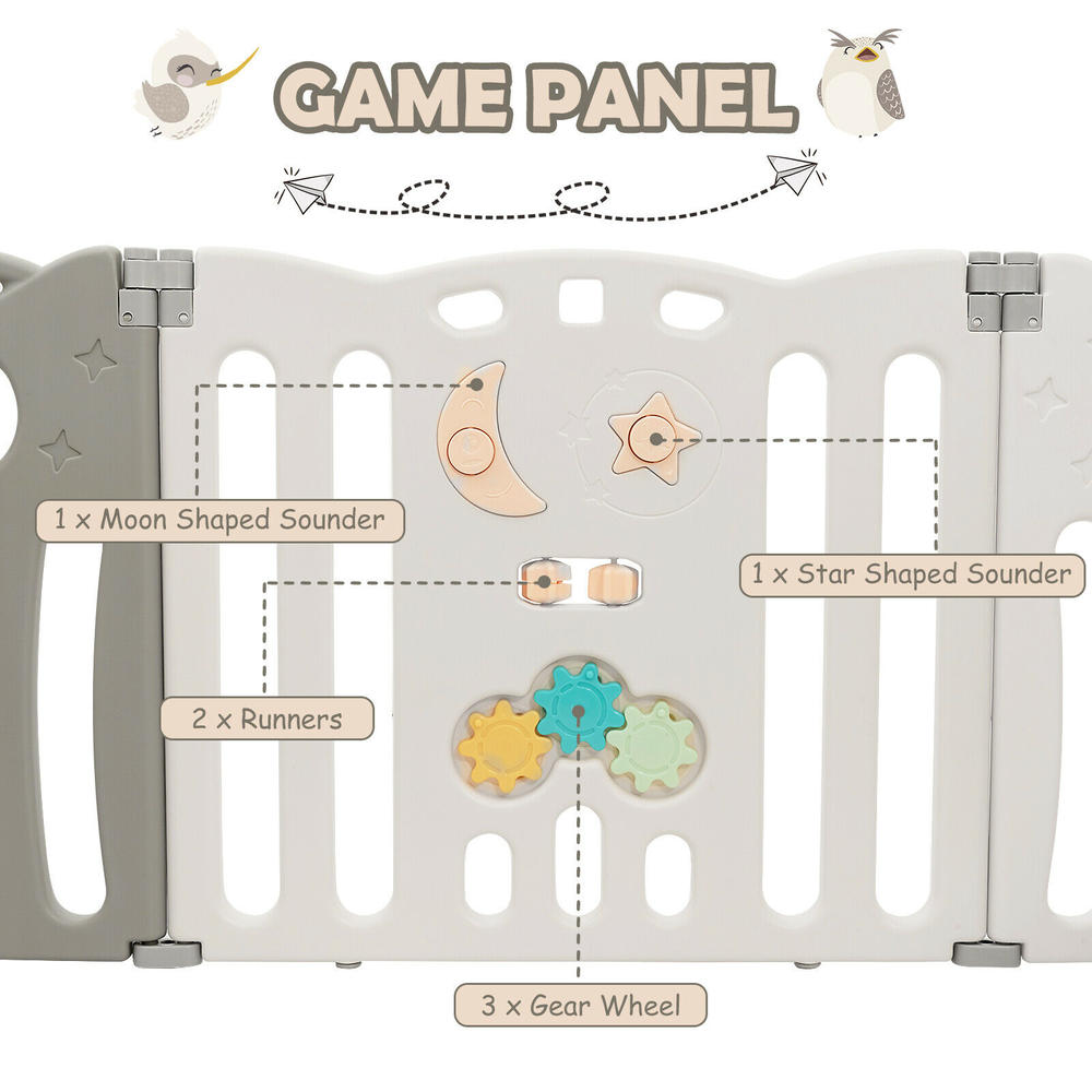 Gymax 14-Panel Baby Playpen Kids Activity Center Foldable Play Yard w/ Lock Door Beige