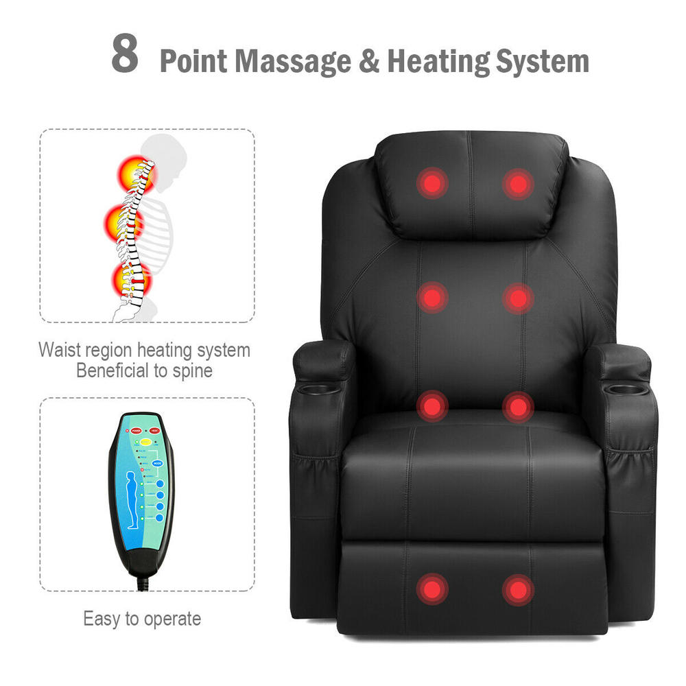 Gymax Electric Lift Power Chair Recliner Heated Vibration Massage Sofa w/ Remote Black
