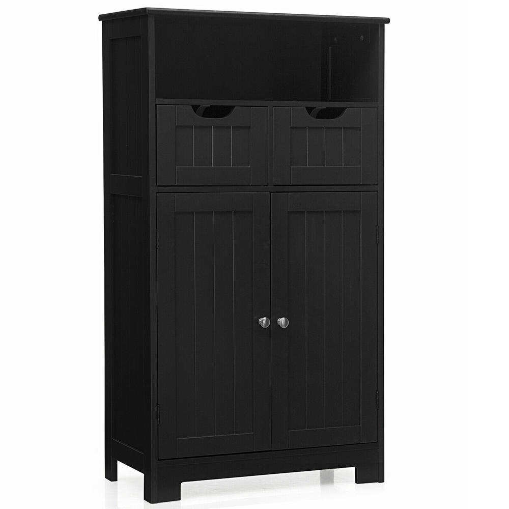 Gymax Bathroom Floor Cabinet Wooden Storage Organizer w/Drawer Doors