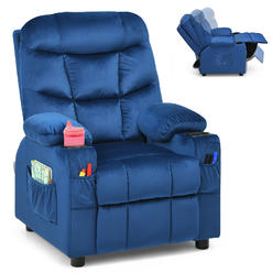 Gymax Kids Youth Recliner Chair Velvet Fabric w/Cup Holder & Side Pocket