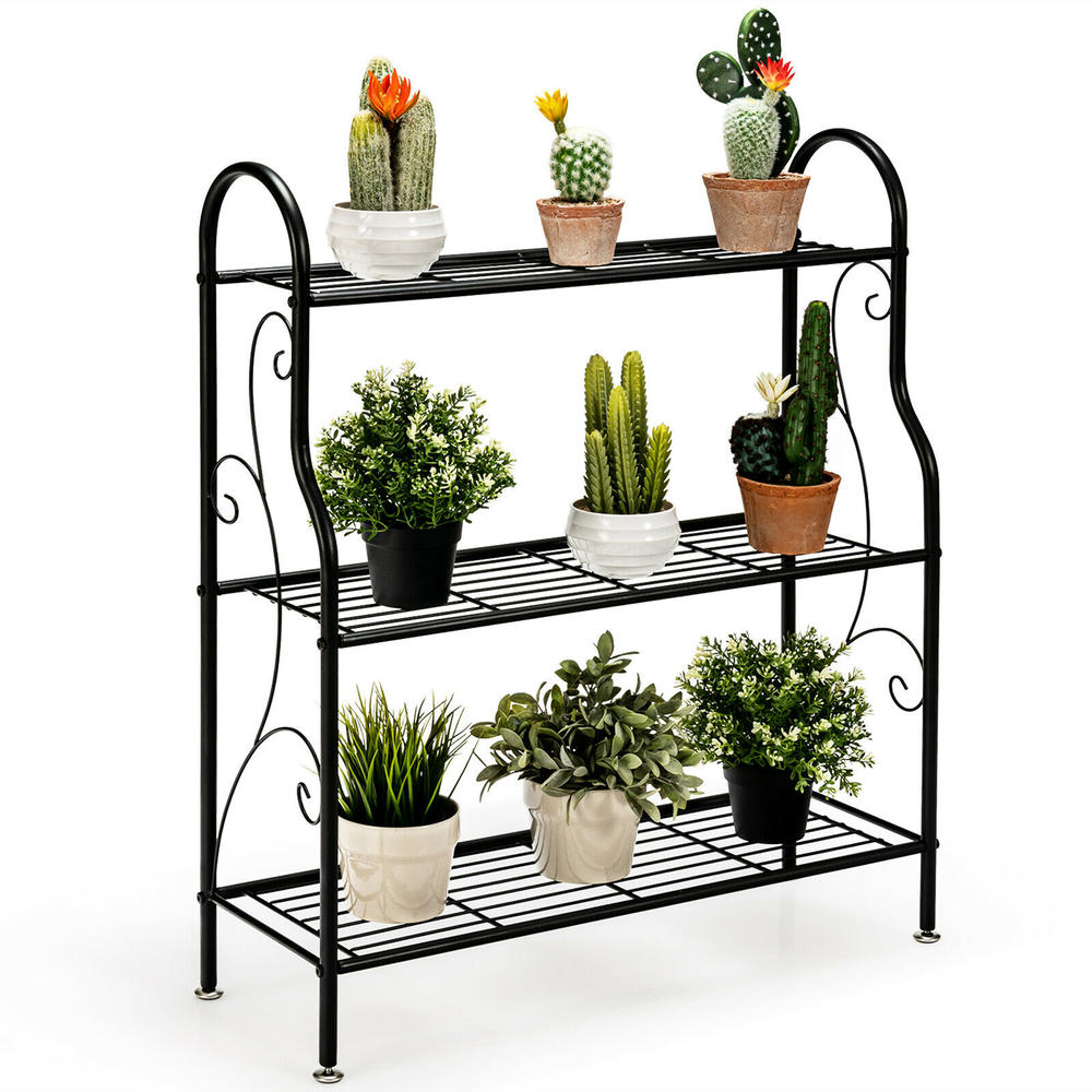 Gymax 3-Tier Metal Plant Stand Elegant Scrollwork Pattern Flower Display Shelf