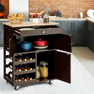 Gymax Rolling Kitchen Island Serving Cart Storage Cabinet w ...