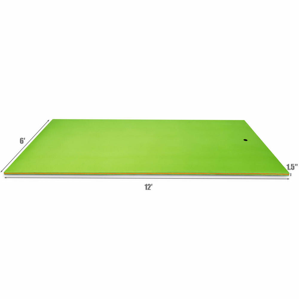 Gymax 12' x 6' Floating Water Pad Mat 3-Layer Foam Floating Island for Pool Lake Green
