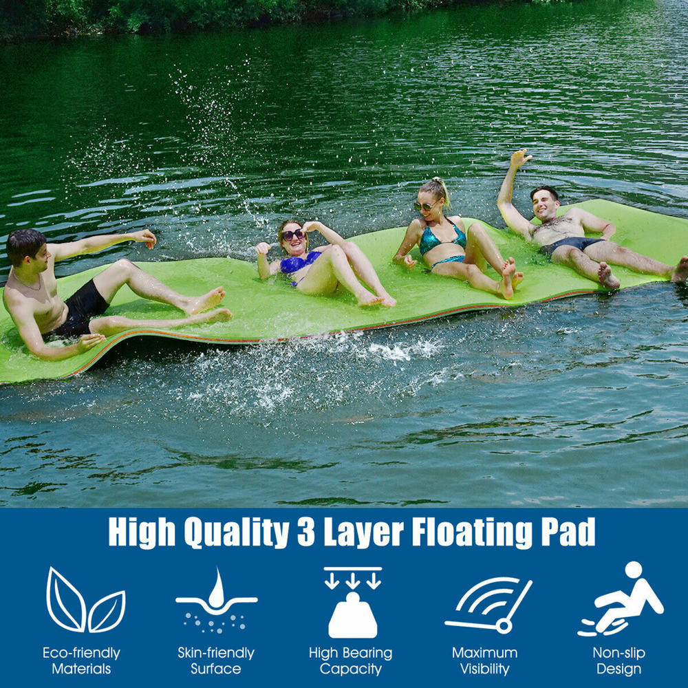 Gymax 12' x 6' Floating Water Pad Mat 3-Layer Foam Floating Island for Pool Lake Green
