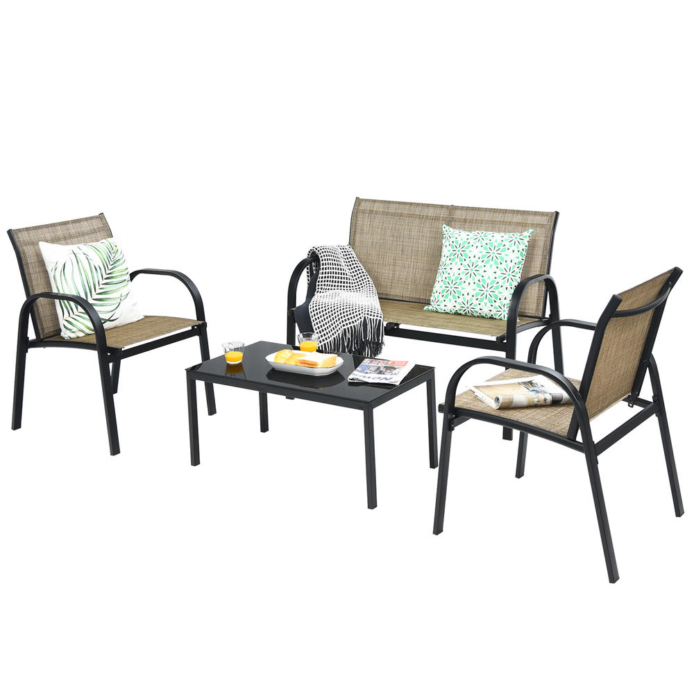 Gymax 4PCS Patio Conversation Furniture Set AllWeather Garden Outdoor