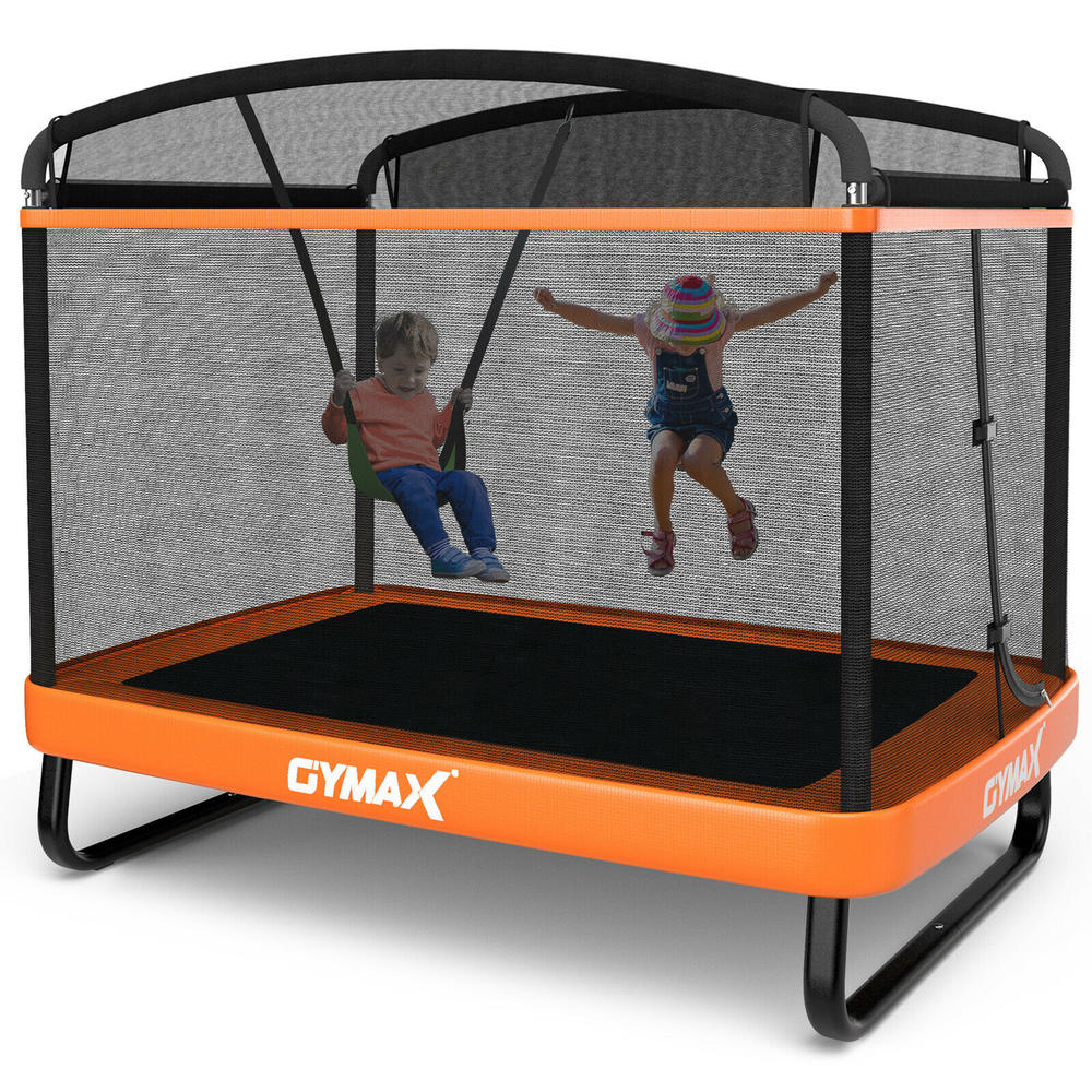 Gymax 6FT Kids Recreational Trampoline W/Swing Safety Enclosure Indoor/Outdoor Orange