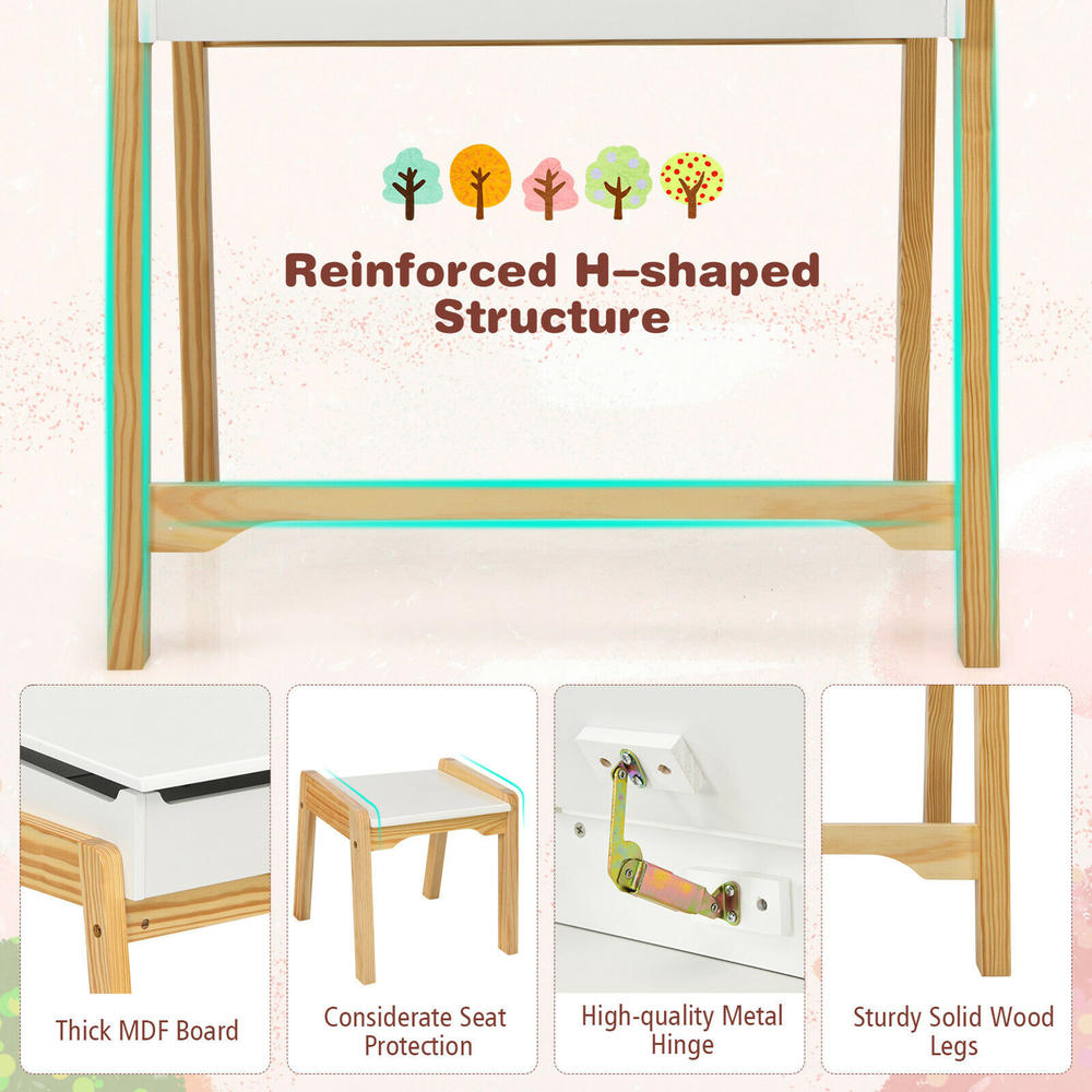 Gymax Kids Table & Chair Set Wooden Activity Art Study Desk w/Storage Space White