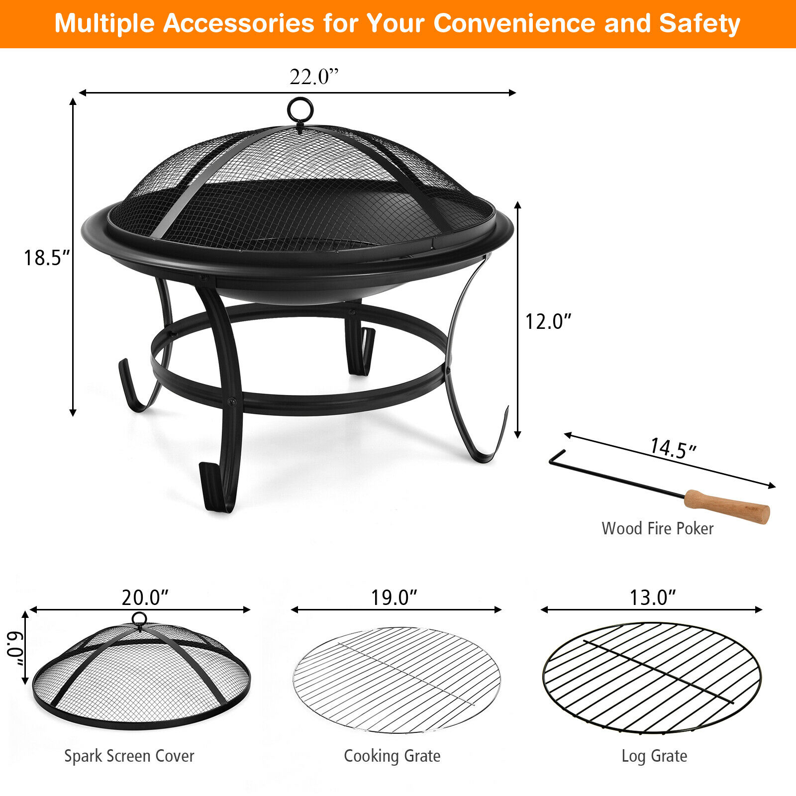 Gymax Gym06056 22 Steel Outdoor Fire, Academy Fire Pit Cover