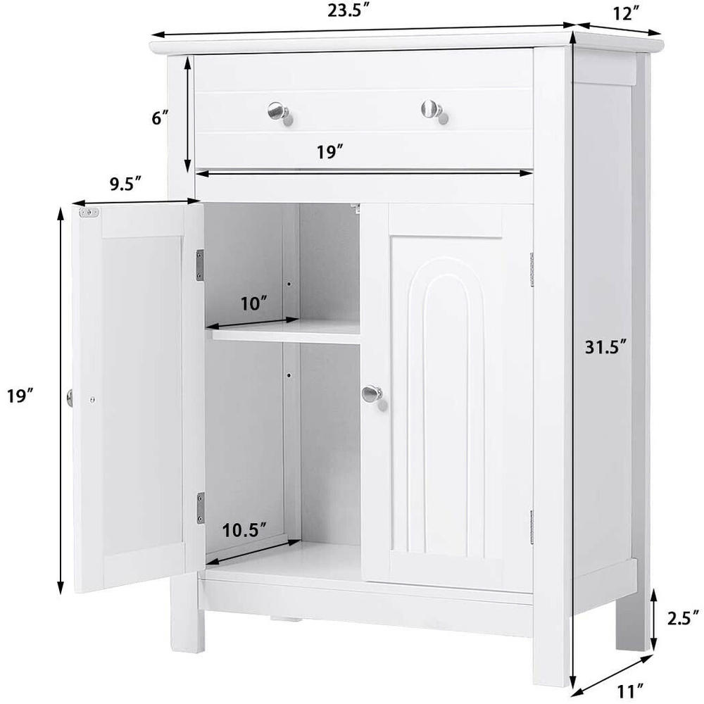 Gymax Bathroom Storage Cabinet Large Drawer W/Adjustable Shelf White