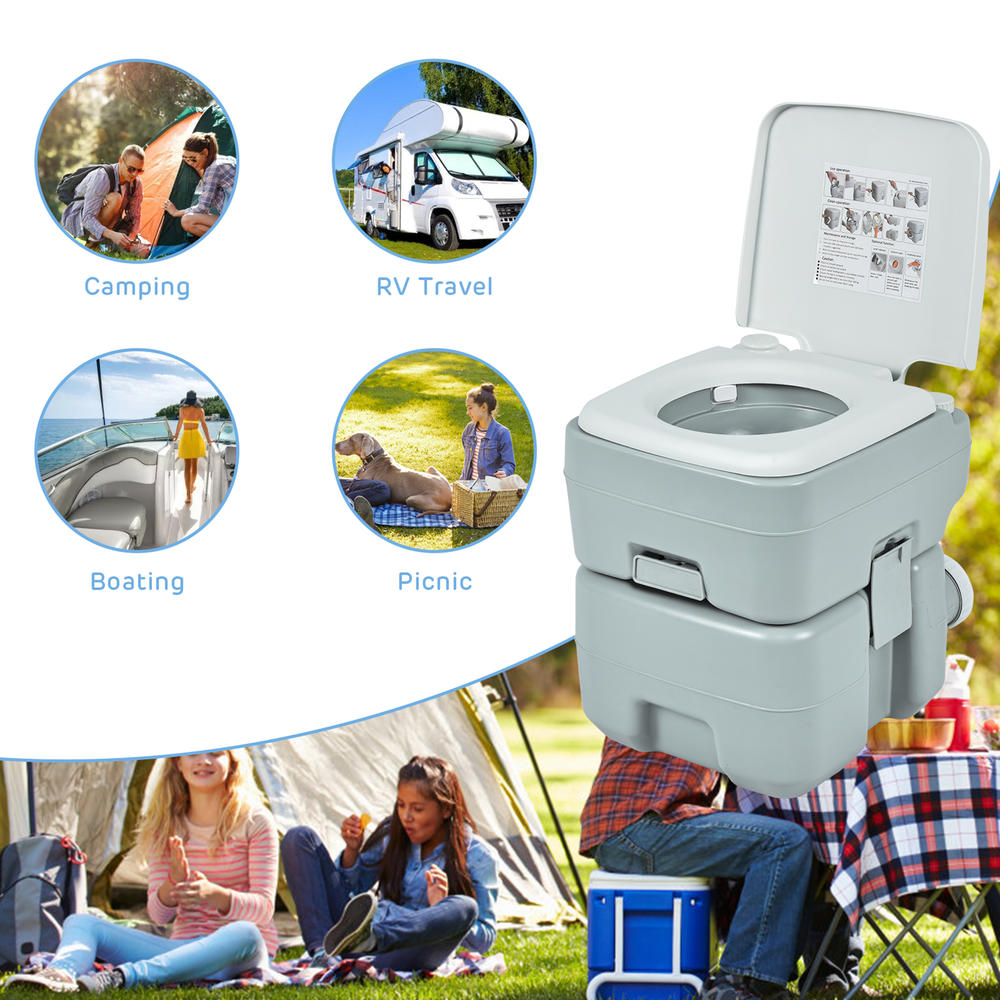 Gymax Portable Toilet 5.3 Gallon Outdoor Camping Traveling Toilet w/ Flush Pump
