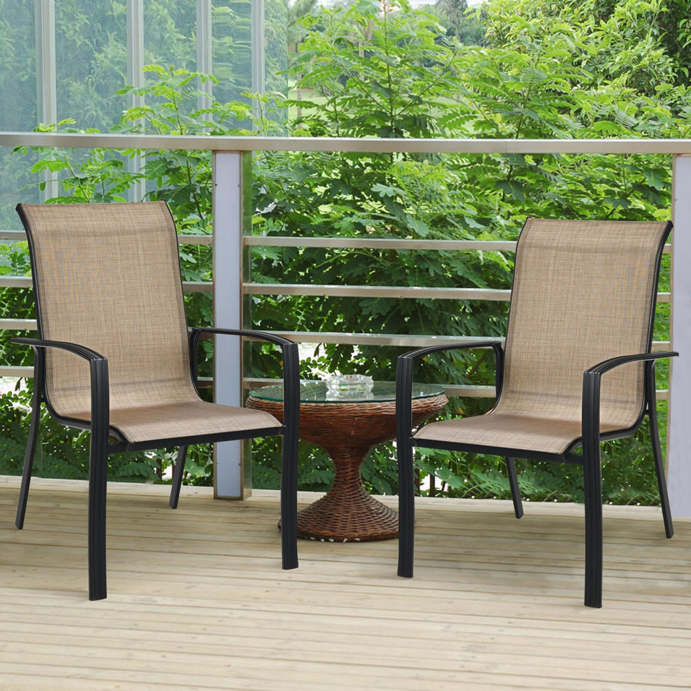 Gymax 6PCS Outdoor Stackable Dining Chair Patio Armchair w/ Breathable Fabric