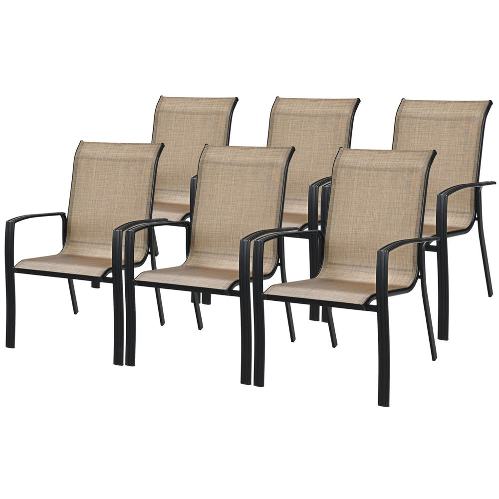 Gymax 6PCS Outdoor Stackable Dining Chair Patio Armchair w/ Breathable Fabric