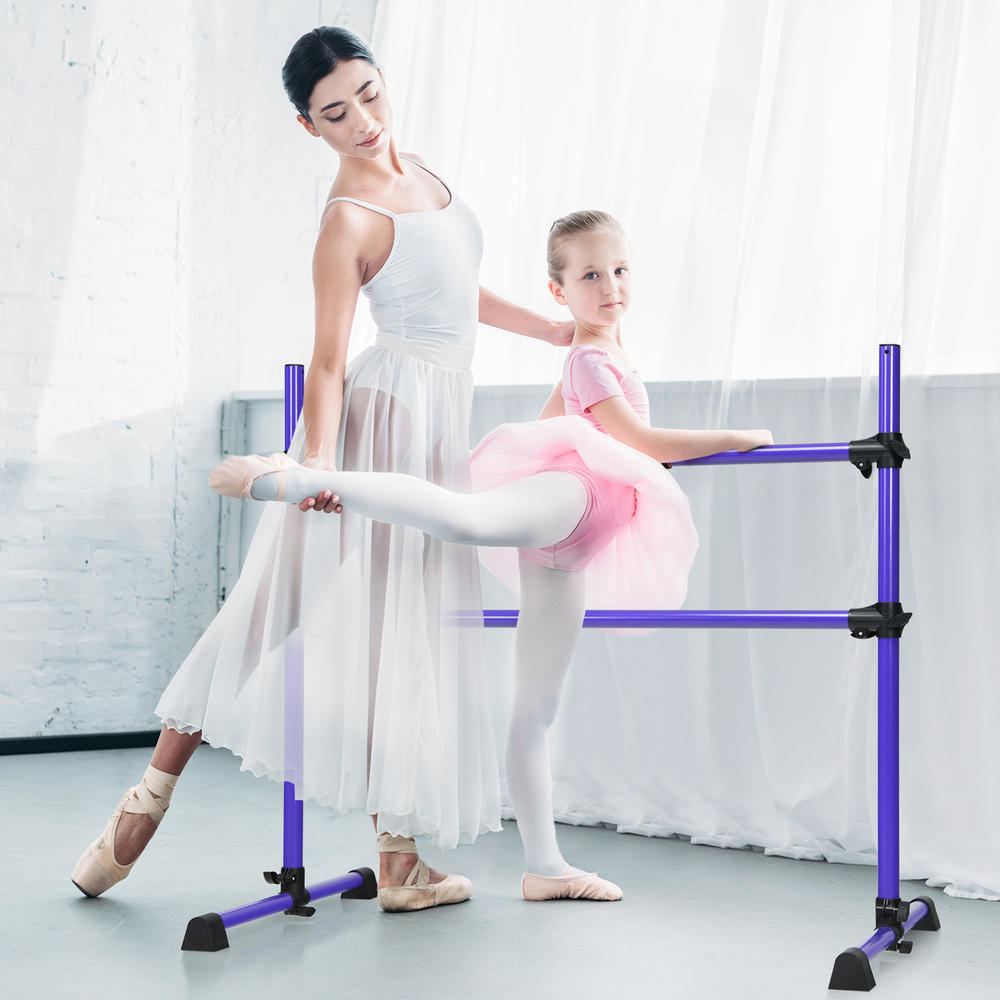Gymax Freestanding Ballet Barre Adjustable Double Stretching Dance Bar Purple