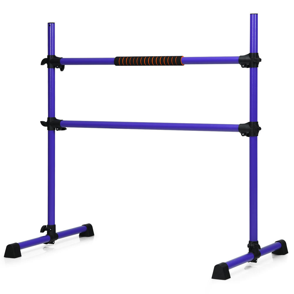 Gymax Freestanding Ballet Barre Adjustable Double Stretching Dance Bar Purple