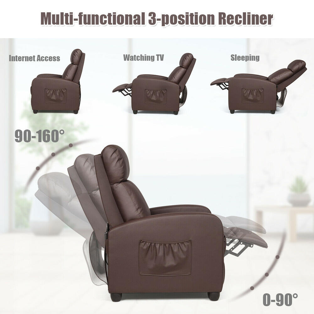 Gymax Recliner Massage Chair Single Sofa PU Leather Padded Seat w/ Footrest Home Chair