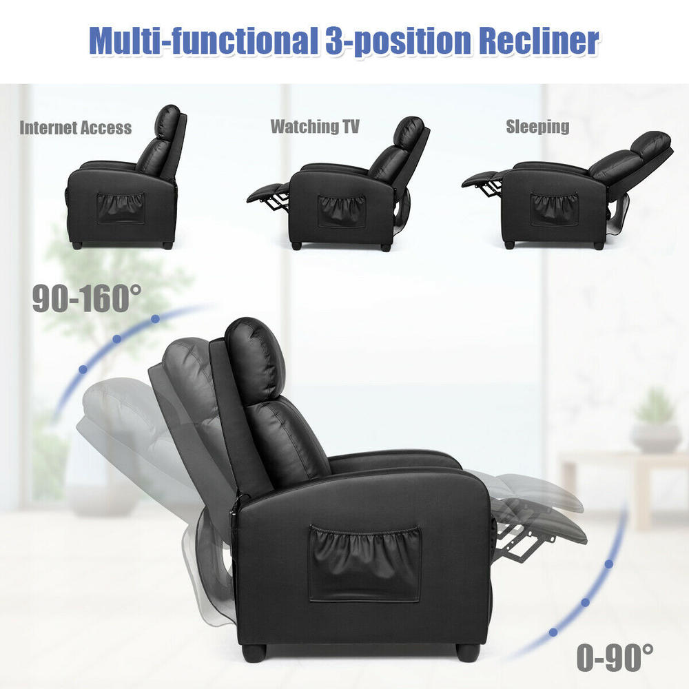 Gymax Recliner Massage Chair Single Sofa PU Leather Padded Seat w/ Footrest Home Chair