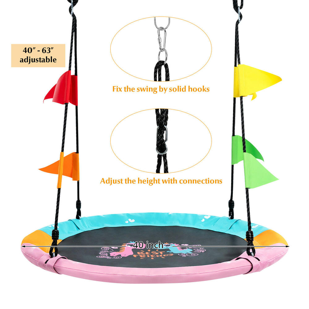 Gymax 40'' Flying Saucer Tree Swing Indoor Outdoor Swing Play Set w/Hanging Strap Horse