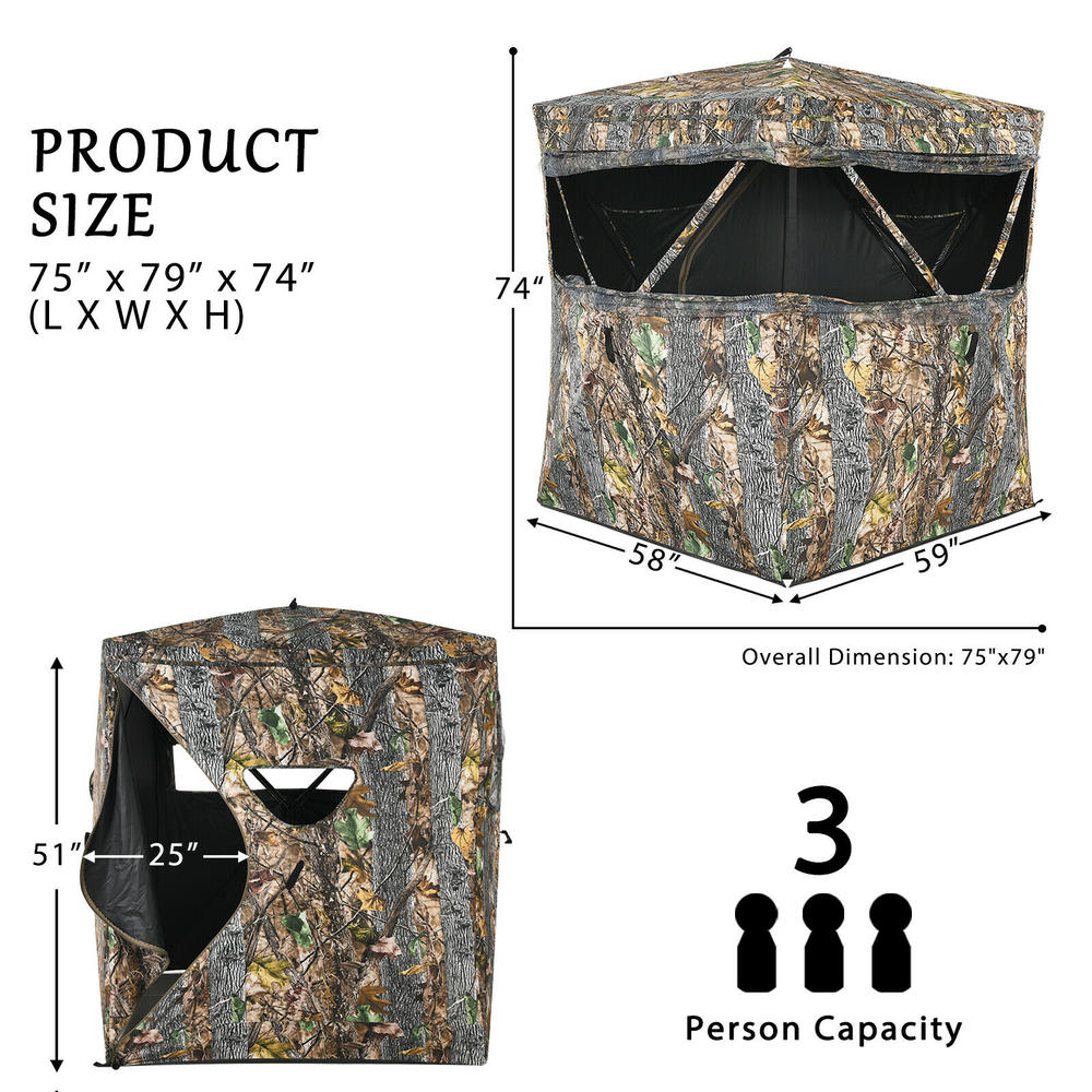 Gymax 3 Person Portable Hunting Blind Surround View Pop-Up Tent w/ Slide Mesh Window