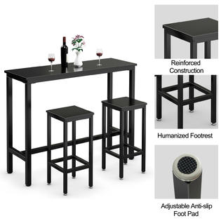 Gymax 3 Pieces Bar Table Set Counter Height Breakfast Bar ...