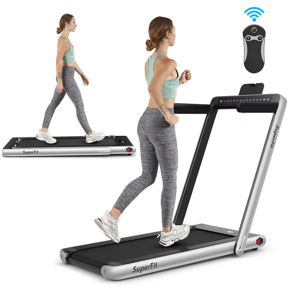 Gymax 2.25HP 2 in 1 Dual Display Folding Treadmill Jogging Machine W/APP Control Silver