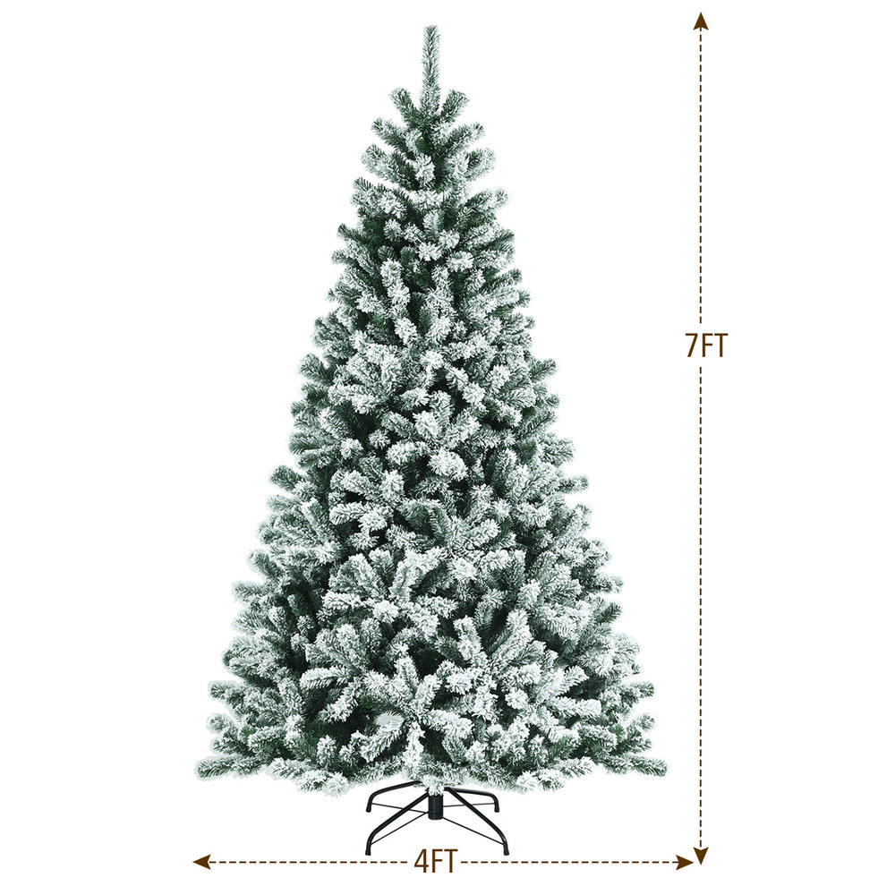 Gymax 7 FT Pre-lit Artificial Christmas Tree Snow Flocked Full Xmas Tree