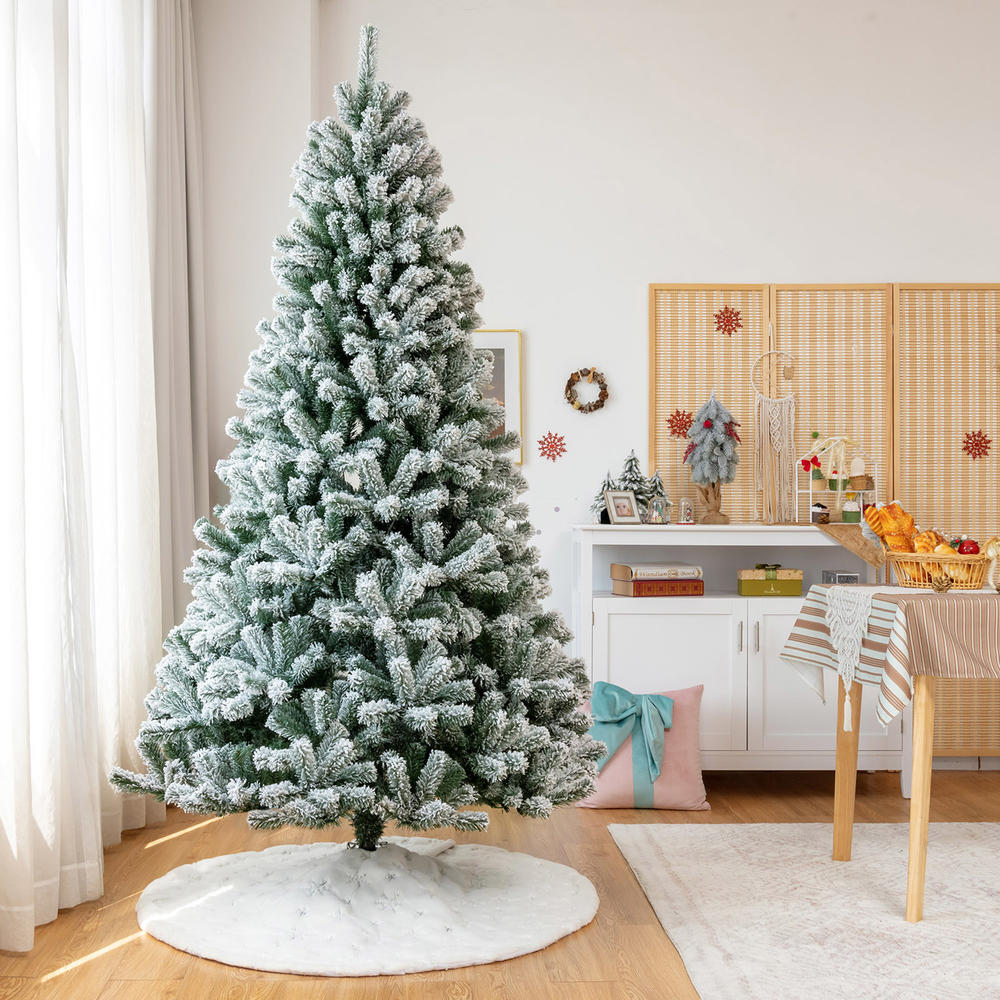Gymax 7 FT Pre-lit Artificial Christmas Tree Snow Flocked Full Xmas Tree