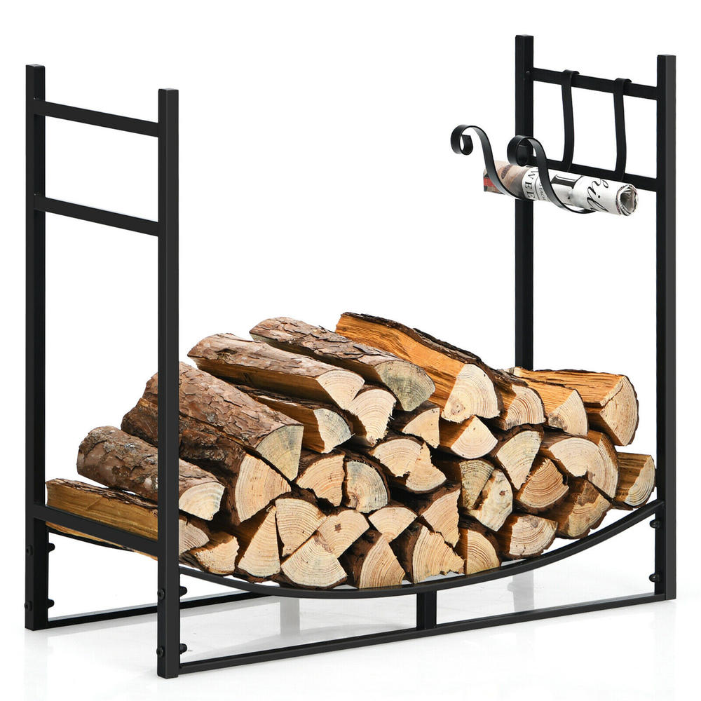 Gymax 33'' Firewood Rack W/ Removable Kindling Holder Steel Fireplace Wood