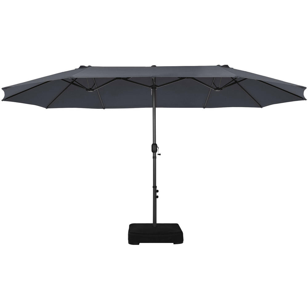 Gymax 15 ft Double-Sided Patio Umbrella Market Twin Umbrella w/ Enhanced Base Grey