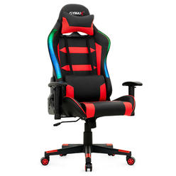 Gymax Gaming Chair Adjustable Swivel Computer Chair w/ LED Lights & Remote Red