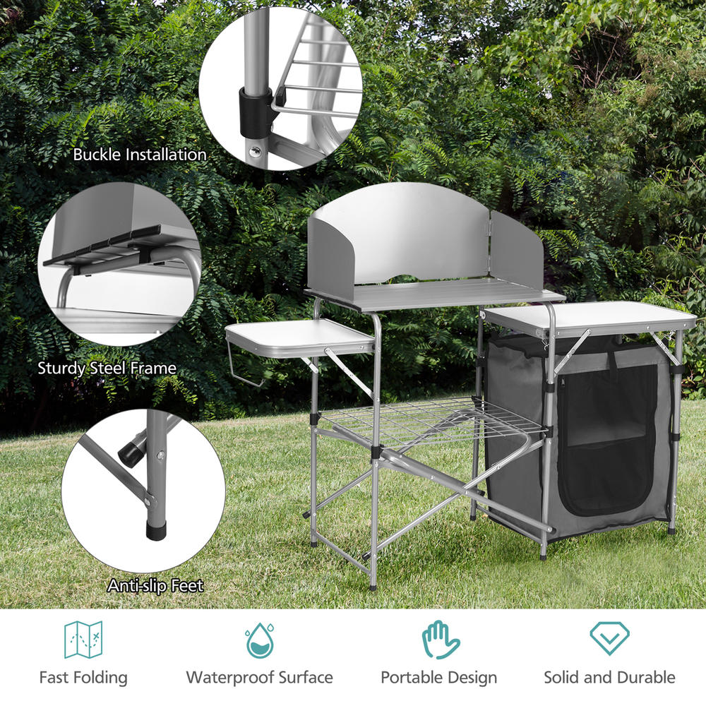Gymax Folding Outdoor Camping Table Portable BBQ Grill Table w/ Storage Bag