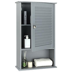 Gymax Bathroom Wall Mount Storage Cabinet Single Door w/Height Adjustable Shelf Grey