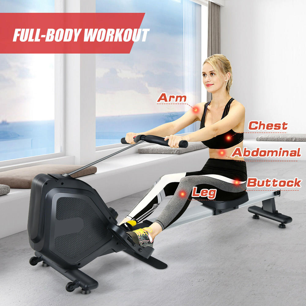 Gymax Folding Magnetic Rowing Machine W/Monitor Aluminum Rail 8 Adjustable Resistance