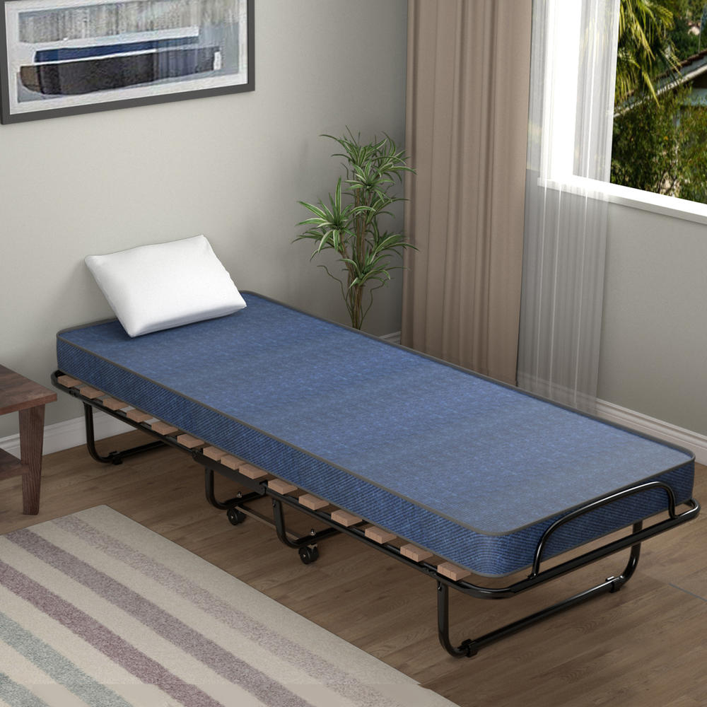Gymax Folding Bed Rollaway Metal Guest Bed Sleeper w/ Memory Foam